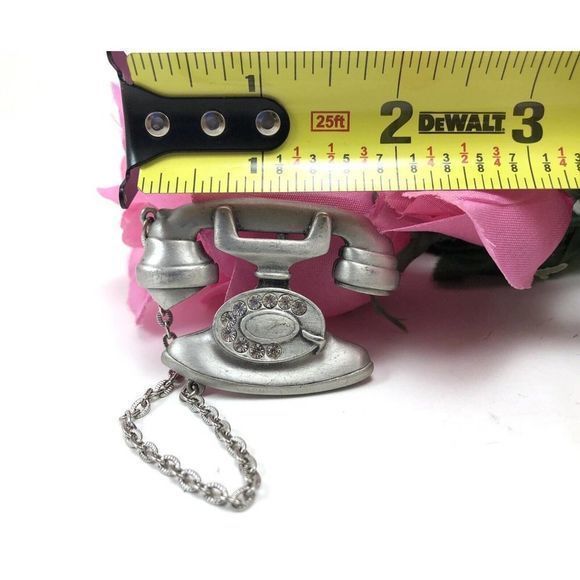Vintage JJ Jonette Telephone Brooch Rotary Dial‎ Phone Pewter and Rhinestone Pin - Picture 9 of 10